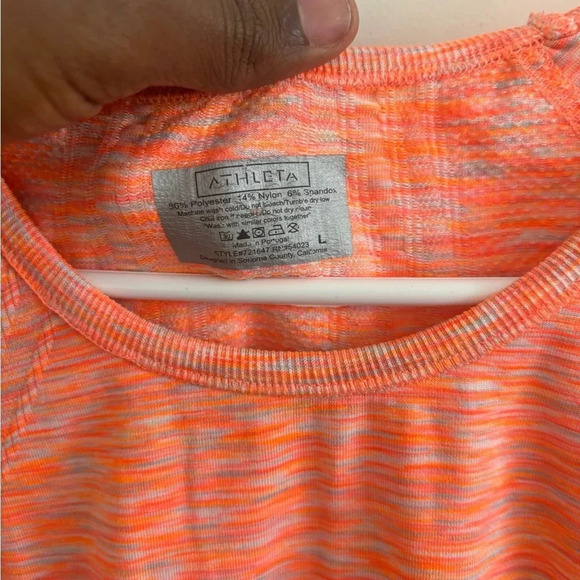Athleta Fastest Track Tee Ruched Black Coral Orange Dye #721647 Size L t-shirt - Picture 4 of 4